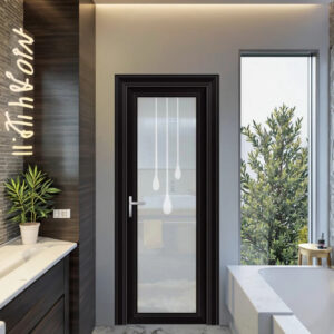 Elegant Aluminum Frame Vertical Black Tempered Interior Room Metal Glass Door