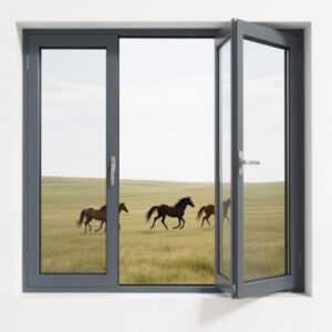 High-End Black Frame Tempered Glass Strong Kitchen Villa Aluminum Slide Window