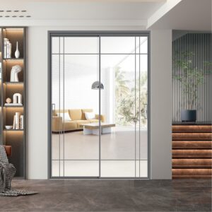 Contemporary Vertical Opening Aluminum Alloy Bathroom Glass Interior Door