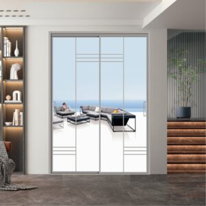 Chic Horizontal Aluminum Alloy Swing Bathroom Door with Tempered Glass Finish