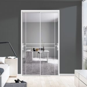 Classic Tempered Glass Bathroom Entrance Door with Vertical Aluminum Alloy Frame