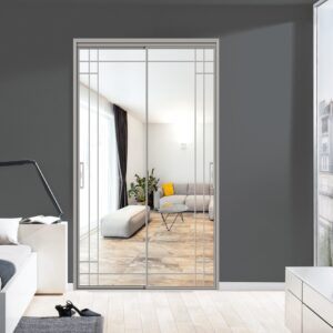Contemporary Tempered Glass Bathroom Interior Door with Horizontal Aluminum Alloy