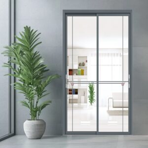 Interior Bathroom Aluminum Alloy Vertical Opening Door with Tempered Glass