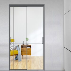 Classic Aluminum Alloy Black Frame Slidingcoating Glass Interior Room Door
