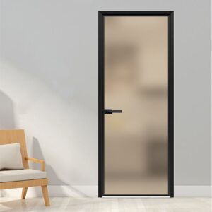 Minimalist Aluminum Alloy Bathroom Frame Tempered Glass Interior Door Design