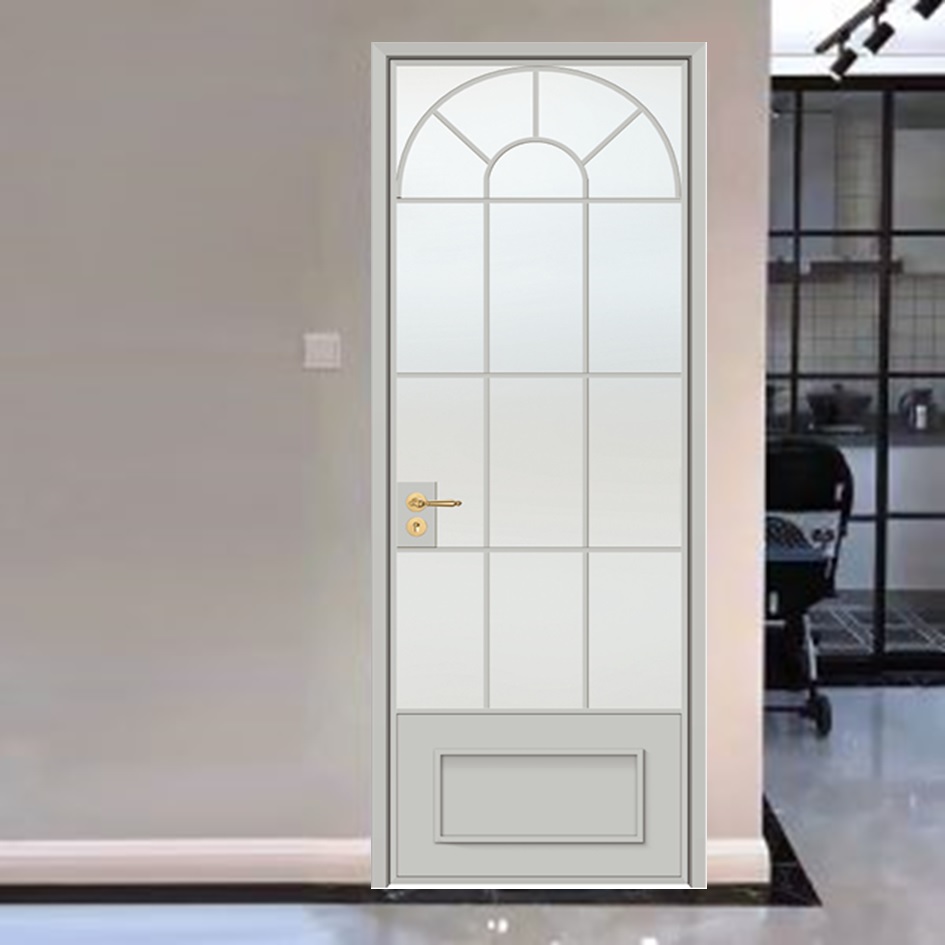 Classic Bathroom Aluminum Sliding Interior Room Door Featuring Vertical Tempered Glass