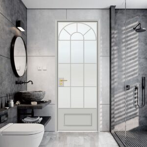 Interior Aluminum Alloy Bathroom Residential Door with White Coating and Glass