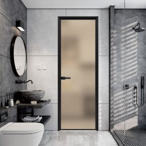 Interior European Style Bathroom Aluminum Alloy Entrance Door with Tempered Glass