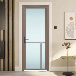 Minimalist Swing Grey Aluminum Interior Door with Tempered Glass for Modern Homes