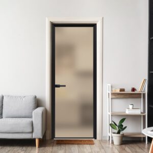 Modern Aluminum Alloy Vertical Slim Sliding Opening Tempered Glass Entrance Door