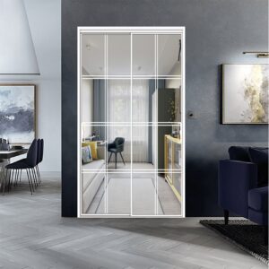 Chic Modern Interior Sliding Slim Door with Tempered Glass and Aluminum Finish