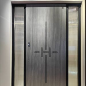 Front Security Aluminum Security Blue Glass and Powder Coated Surface Residential Steel Door