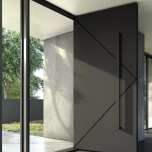 Contemporary Exterior Metal Blue Glass and Electrophoresis Residential Interior Swing Door